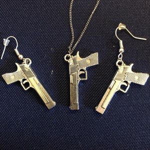 Pistol Necklace & Earrings